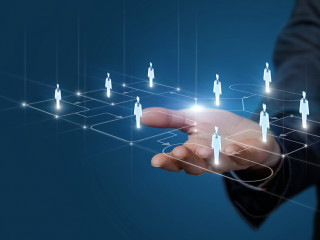 Hand shows human resources on a process flowchart .