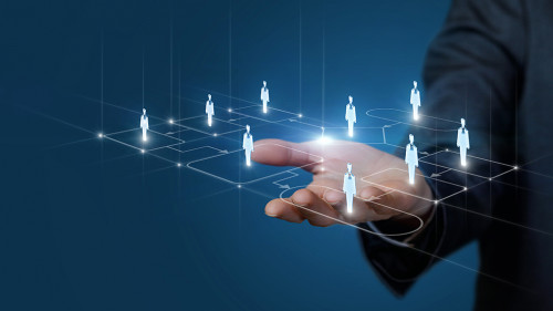 Hand shows human resources on a process flowchart .