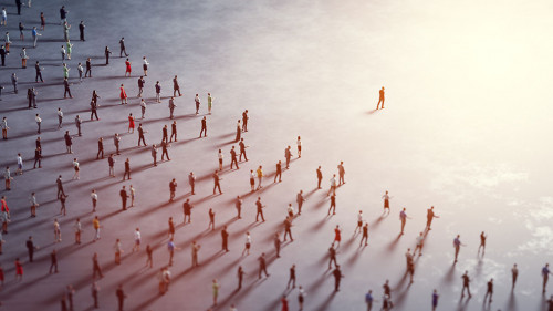 People follow a leader. Community of followers