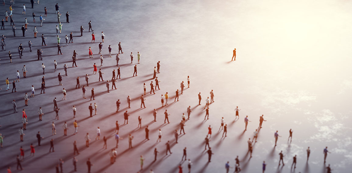 People follow a leader. Community of followers