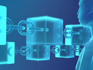 Blockchain Network Architektur mit Ketten und Würfel Betrachtun