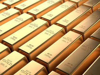 Closeup shiny gold bar arrangement in a row. Busienss Gold future and financial concept. 3D illustration rendering. World economics and currency exchange. Money trade and safe haven marketplace