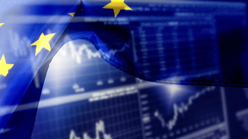 Flagge der Europäischen Union und die Börse