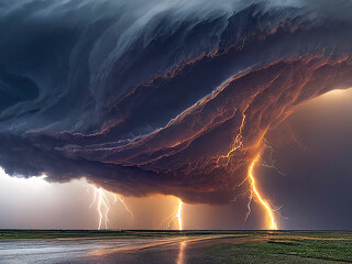 dramatic and powerful tornado. Lightning thunderstorm flash over