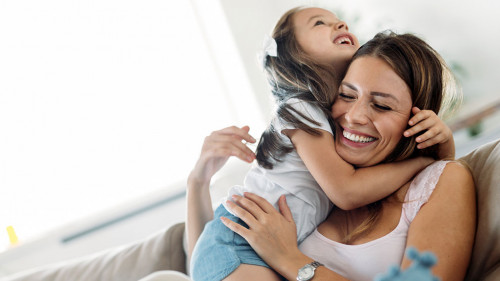 Happy family having fun time at home