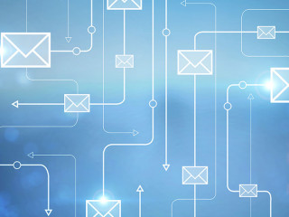 Email icons in blurred night city