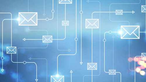 Email icons in blurred night city