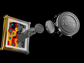 3D rendering illustration of art piece transform to digital Gold