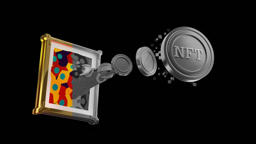 3D rendering illustration of art piece transform to digital Gold