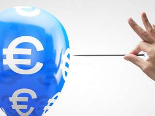 Concept: European currency vulnerability. Balloon with euro symb