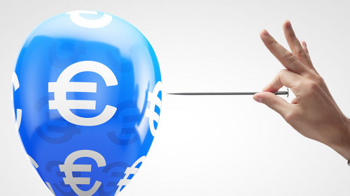 Concept: European currency vulnerability. Balloon with euro symb