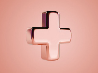 Isolate of glossy blue plus sign on white background for positiv