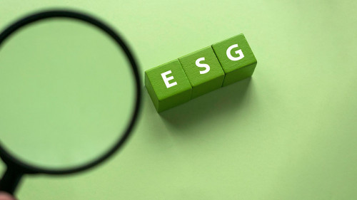 ESG concept of environmental, social and governance. Green cube