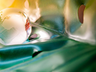 World globe crystal glass on green leaf