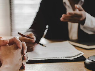 legal consultants, notary or justice lawyer discussing contract