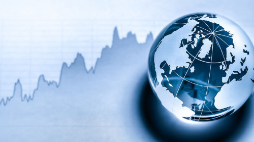 Crystal Earth On Stock market Graph - Global Economy Concept