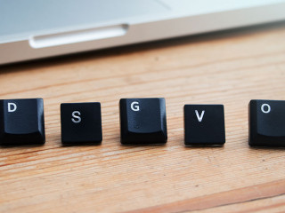Dsgvo law with keyboard letters and laptop