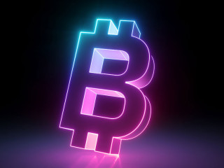 3d render, bitcoin crypto currency symbol, red neon glowing sign
