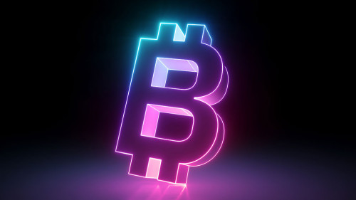 3d render, bitcoin crypto currency symbol, red neon glowing sign