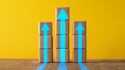 Graph with arrow up, business growth profit positive progress ba