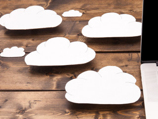 Cloud computing concept with laptop close up