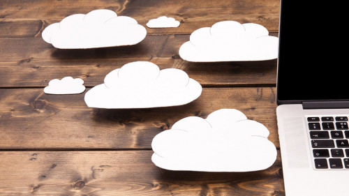 Cloud computing concept with laptop close up