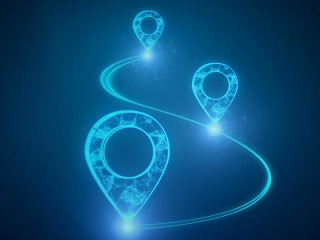 Glowing digital geolocation gps interface.