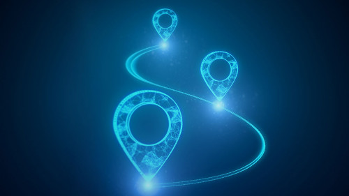 Glowing digital geolocation gps interface.