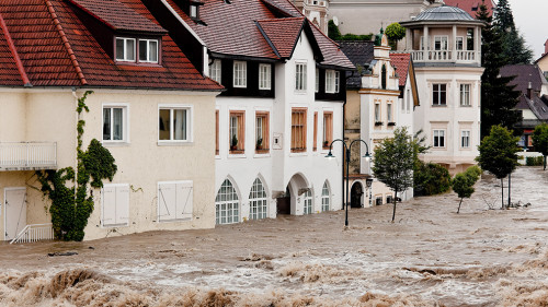 Hochwasser und Überflutung in Steyr, Österreich