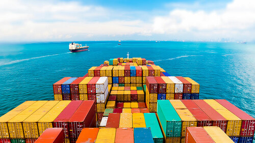 Cargo ships entering one of the busiest ports in the world, Sing