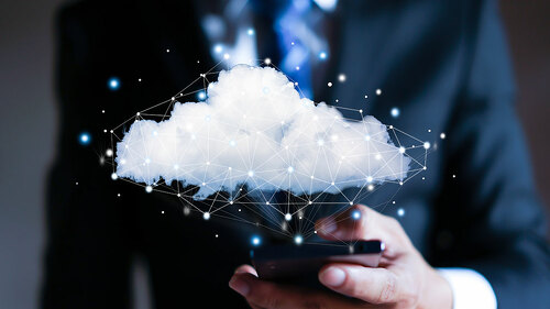 Cloud computing concept - connect to cloud. Businessman or infor