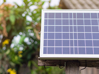 Small size solar cells panels in the garden. Installation photov