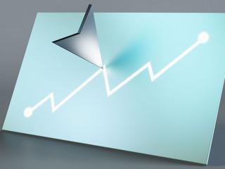 Abstract blue digital chart with cursor arrow on dark backdrop. Finance, market and stock concept. 3D Rendering.