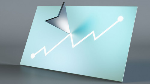 Abstract blue digital chart with cursor arrow on dark backdrop. Finance, market and stock concept. 3D Rendering.