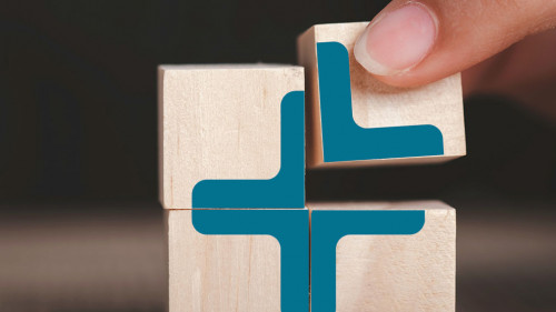 Plus sign in wooden cube block stack. added value, benefits, add