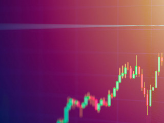 Stock exchange monitor screen candle bar chart of business value