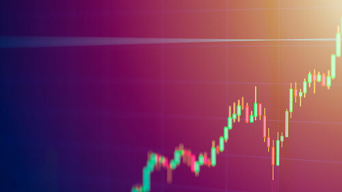 Stock exchange monitor screen candle bar chart of business value