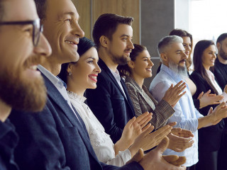Banner of businesspeople clap hands show acknowledgement