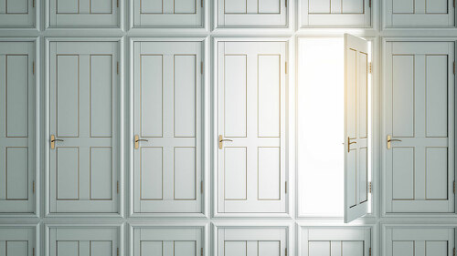 Abstract white doors to success