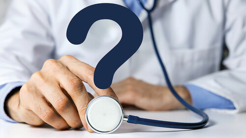 doctor with stethoscope and question mark. medical advice, healt