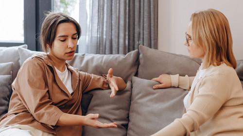A young woman in a consultation with a professional psychologist