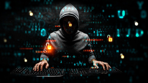 Hacker in hoodie dark theme