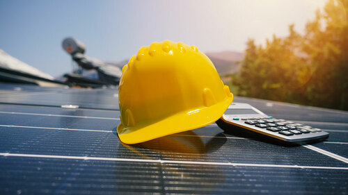 Renewable energy system with solar panel on the roof