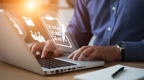 business people who use computers to manage documents online doc