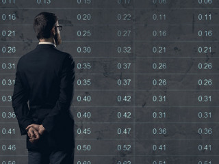 Businessman standing over diagram background. Business, office,