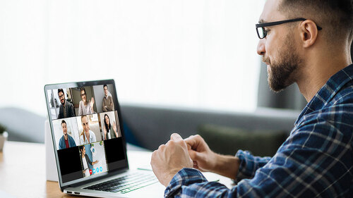 distant work man business freelancer home caucasian laptop group people coworkers online