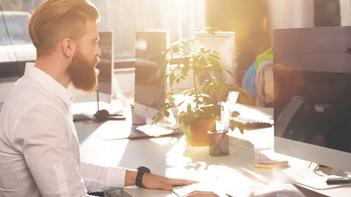 Businessman in office connected on internet network with computer