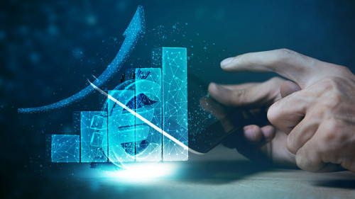 growth of euro currency money. Business finance concept