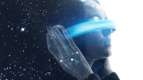 Double exposure of female face. Abstract black and white woman p