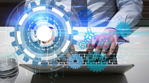 Technology concept laptop and water